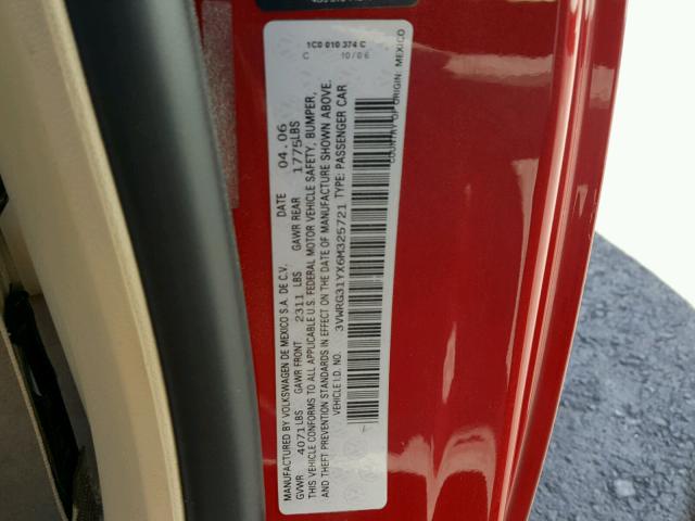 3VWRG31YX6M325721 - 2006 VOLKSWAGEN NEW BEETLE 红色 照片 10