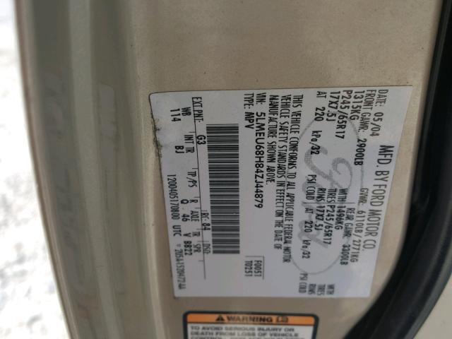 5LMEU68H84ZJ44879 - 2004 LINCOLN AVIATOR 米色 照片 10