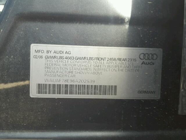 WAUAF78E96A202539 - 2006 AUDI A4 2 CHARCOAL photo 10