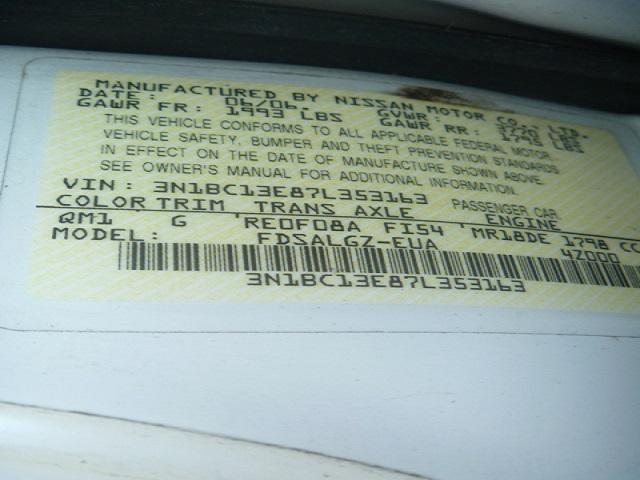 3N1BC13E87L353163 - 2007 NISSAN VERSA S/SL WHITE photo 10