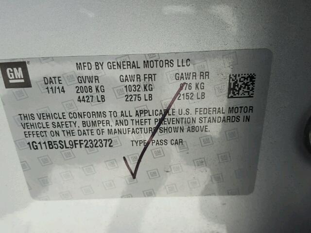 1G11B5SL9FF232372 - 2015 CHEVROLET MALIBU LS ვერცხლისფერი ფოტო 10