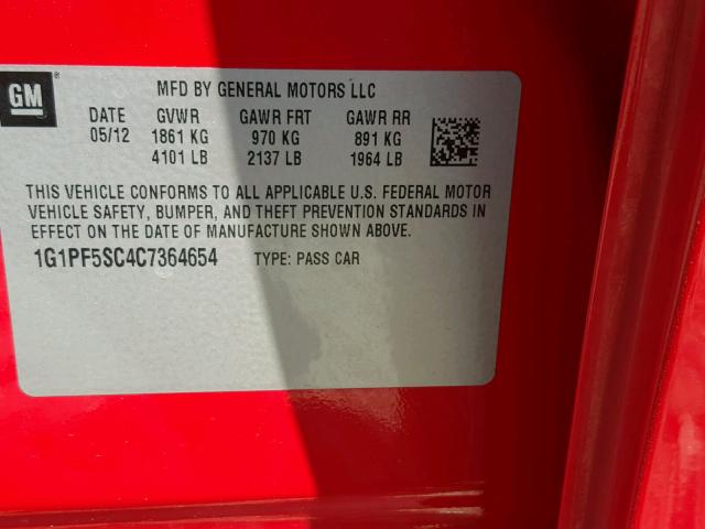 1G1PF5SC4C7364654 - 2012 CHEVROLET CRUZE LT RED photo 10