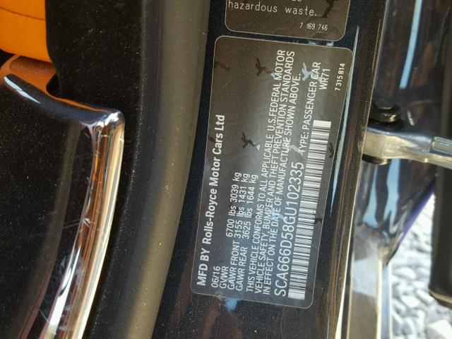 SCA666D58GU102335 - 2016 ROLLS-ROYCE DAWN BLUE photo 10