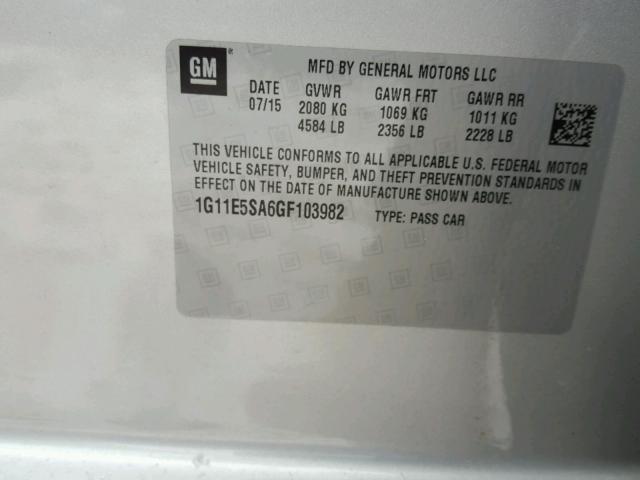 1G11E5SA6GF103982 - 2016 CHEVROLET MALIBU LIM 银色 照片 10