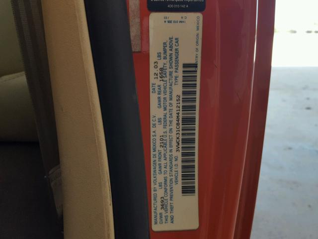 3VWCK31C84M412152 - 2004 VOLKSWAGEN NEW BEETLE ნარინჯისფერი ფოტო 10