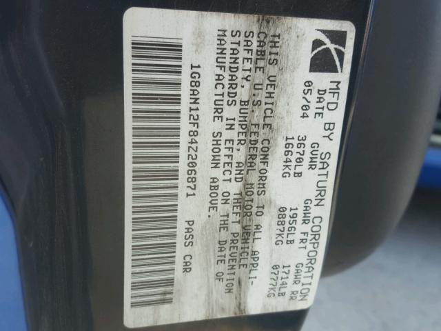 1G8AN12F84Z206871 - 2004 SATURN ION LEVEL BLUE photo 10