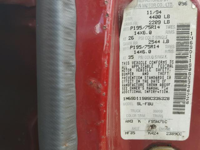 1N6SD11S0SC336328 - 1995 NISSAN TRUCK E/XE RED photo 10