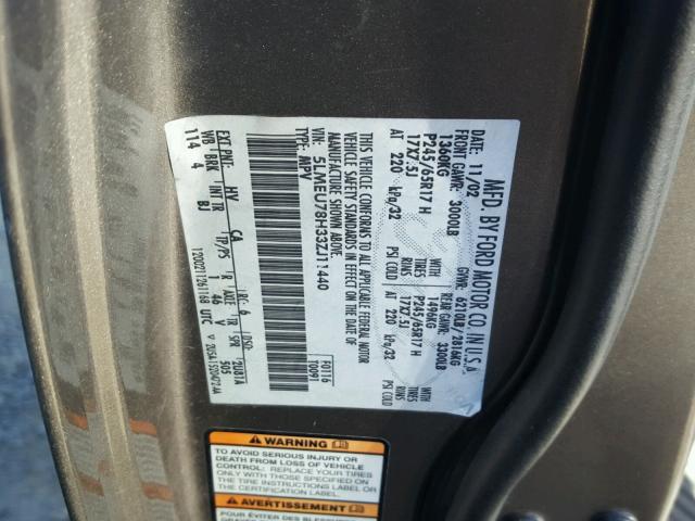 5LMEU78H33ZJ11440 - 2003 LINCOLN AVIATOR TAN photo 10