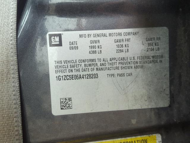 1G1ZC5E06A4128203 - 2010 CHEVROLET MALIBU 1LT GRAY photo 10