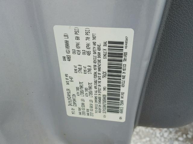 3D7KS28A27G850039 - 2007 DODGE RAM 2500 S SILVER photo 10