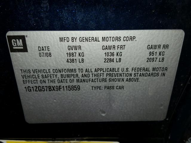 1G1ZG57BX9F115859 - 2009 CHEVROLET MALIBU LS 蓝色 照片 10