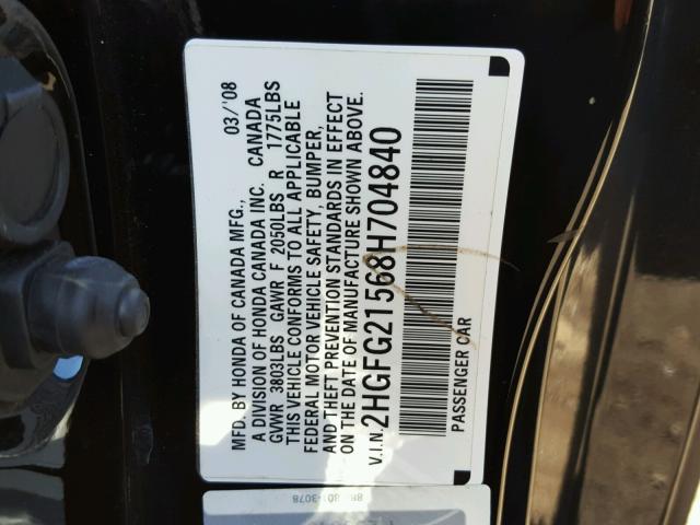 2HGFG21568H704840 - 2008 HONDA CIVIC SI BLACK photo 10