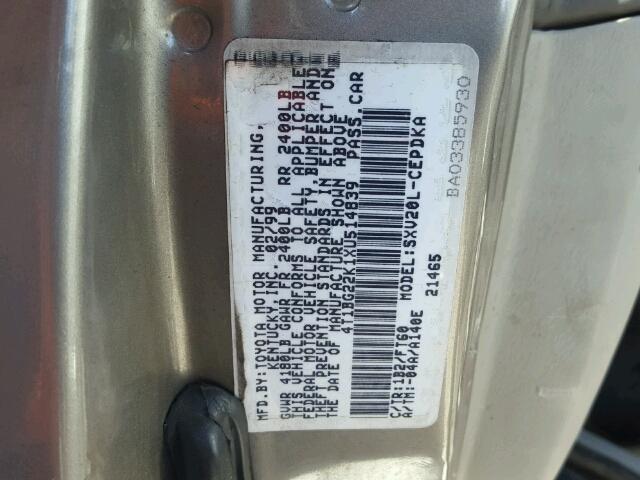 4T1BG22K1XU514839 - 1999 TOYOTA CAMRY CE/L GRAY photo 10