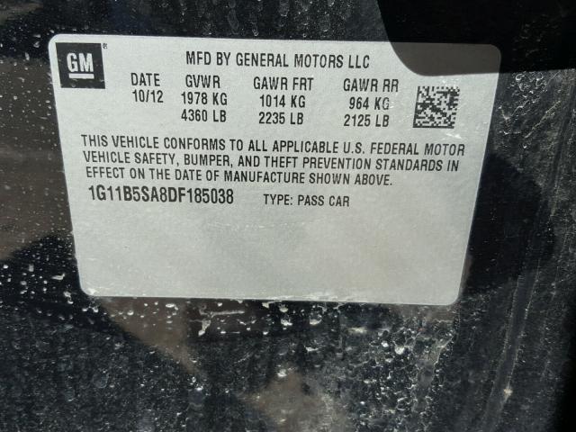 1G11B5SA8DF185038 - 2013 CHEVROLET MALIBU LS შავი ფოტო 10