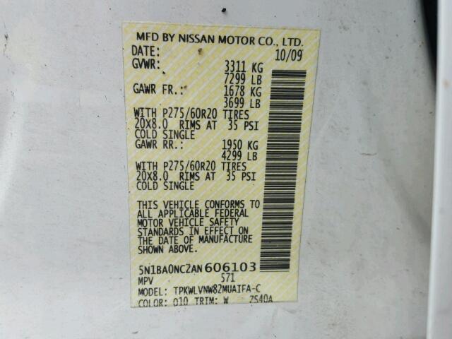 5N1BA0NC2AN606103 - 2010 NISSAN ARMADA SE BURN photo 10