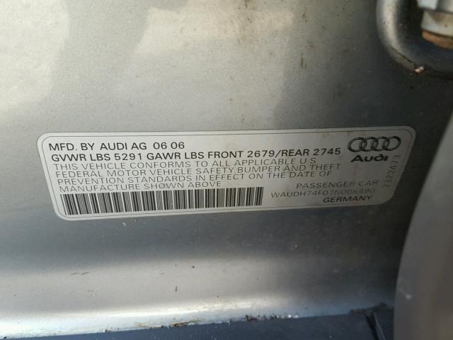 WAUDH74F07N006490 - 2007 AUDI A6 3.2 QUA GRAY photo 10