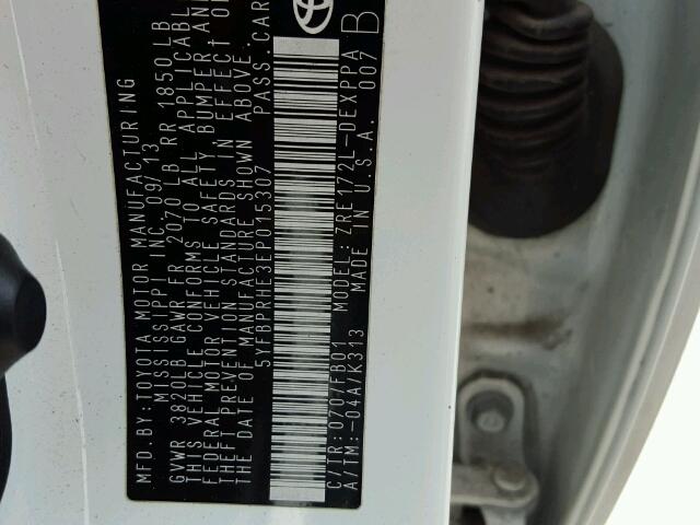 5YFBPRHE3EP015307 - 2014 TOYOTA COROLLA EC 白色 照片 10