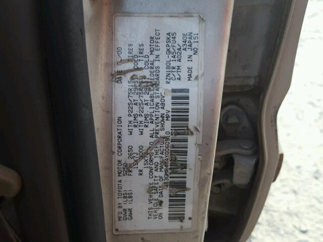 JT3GM84R4Y0060910 - 2000 TOYOTA 4RUNNER SILVER photo 10