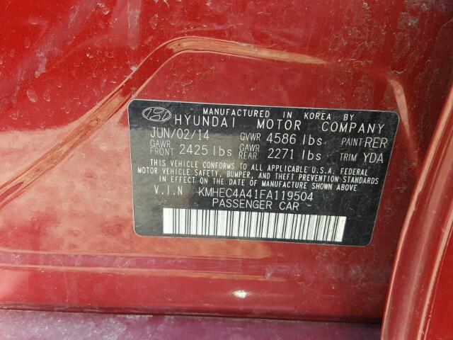 KMHEC4A41FA119504 - 2015 HYUNDAI SONATA HYB RED photo 10