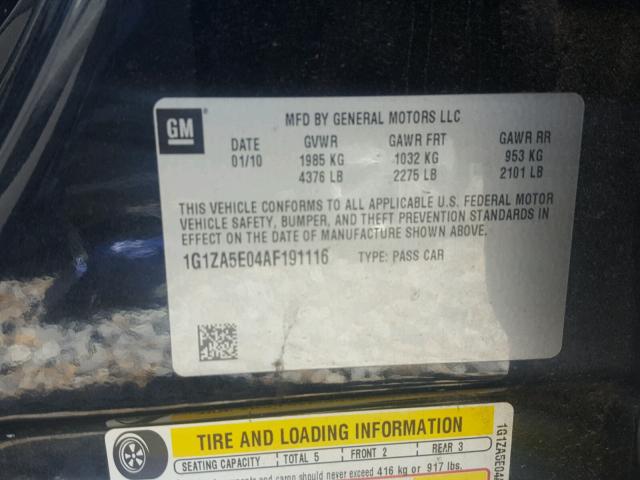 1G1ZA5E04AF191116 - 2010 CHEVROLET MALIBU LS 黑色 照片 10