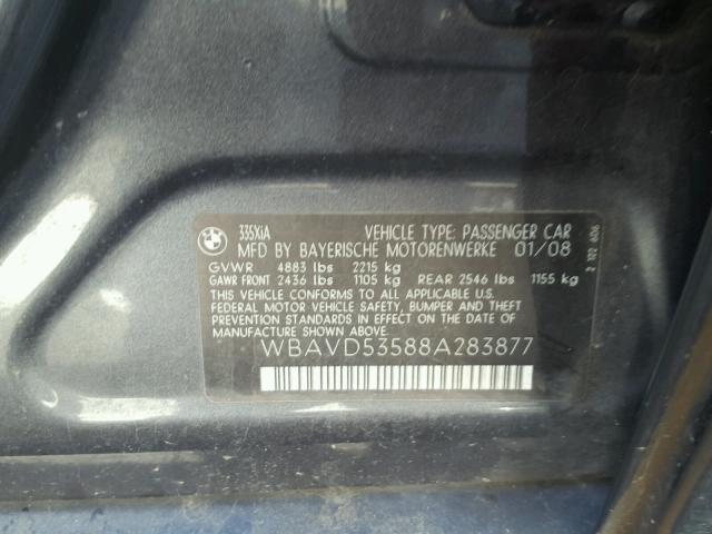 WBAVD53588A283877 - 2008 BMW 335 XI Графитовый фото 10