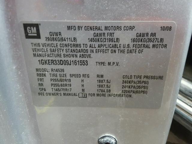 1GKER33D09J161553 - 2009 GMC ACADIA SLT ვერცხლისფერი ფოტო 10
