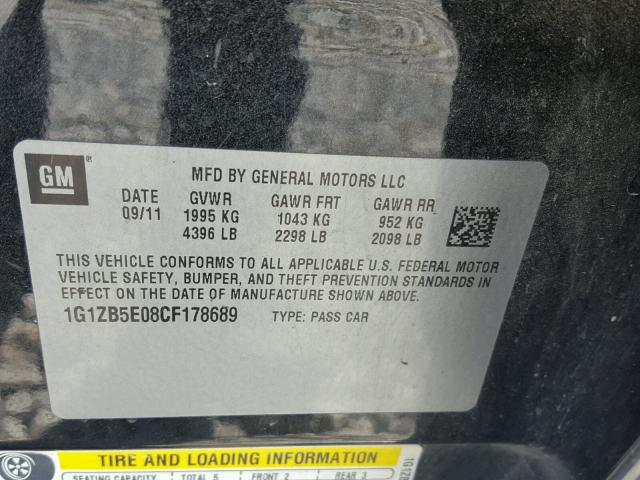 1G1ZB5E08CF178689 - 2012 CHEVROLET MALIBU LS 黑色 照片 10