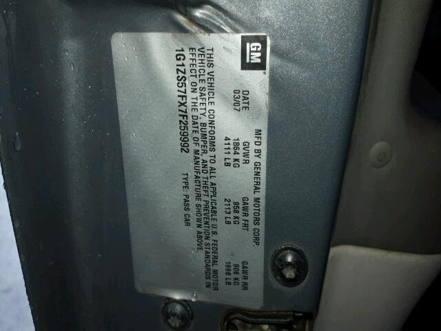 1G1ZS57FX7F259992 - 2007 CHEVROLET MALIBU LS 灰色 照片 10