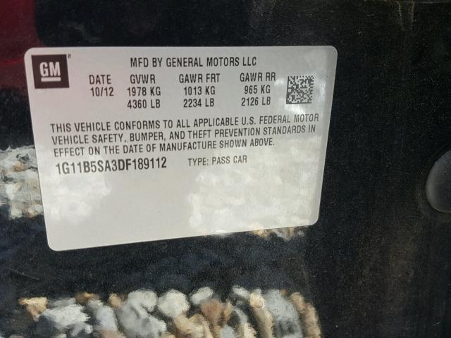 1G11B5SA3DF189112 - 2013 CHEVROLET MALIBU LS შავი ფოტო 10