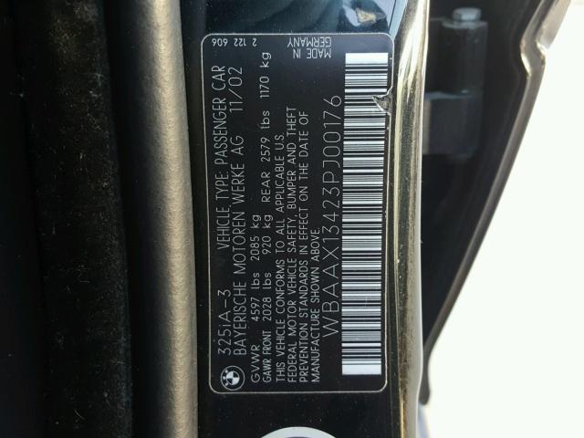 WBAAX13423PJ00176 - 2003 BMW 325 IT BLACK photo 10