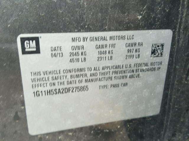 1G11H5SA2DF275865 - 2013 CHEVROLET MALIBU LTZ 黑色 照片 10