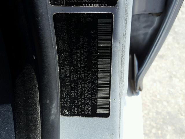 WBAAZ33464KP83049 - 2004 BMW 325 IS SUL SILVER photo 10