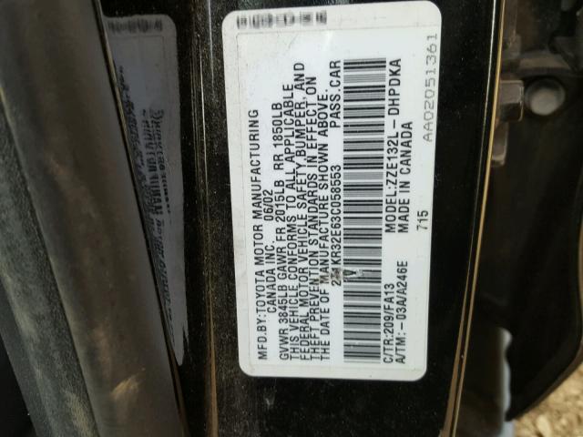 2T1KR32E63C058553 - 2003 TOYOTA COROLLA MA BLACK photo 10