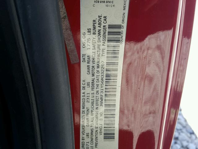 3VWRF31Y56M332207 - 2006 VOLKSWAGEN NEW BEETLE 红色 照片 10