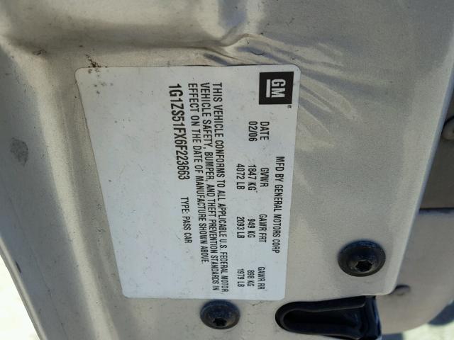 1G1ZS51FX6F223663 - 2006 CHEVROLET MALIBU LS Gümüş foto 10