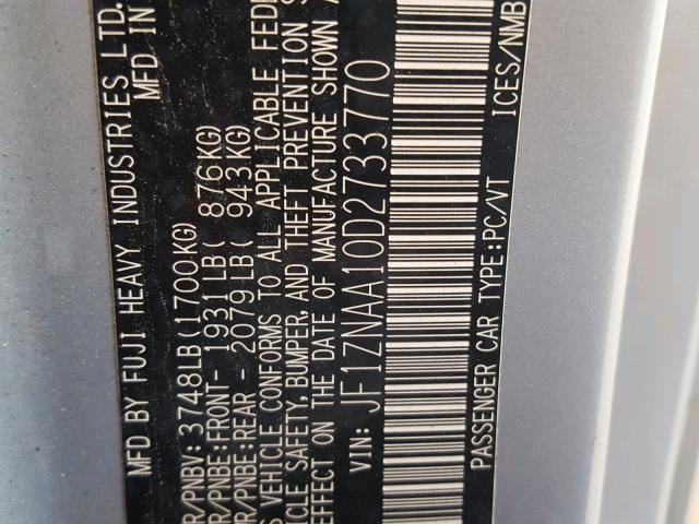 JF1ZNAA10D2733770 - 2013 TOYOTA SCION FR-S ვერცხლისფერი ფოტო 10