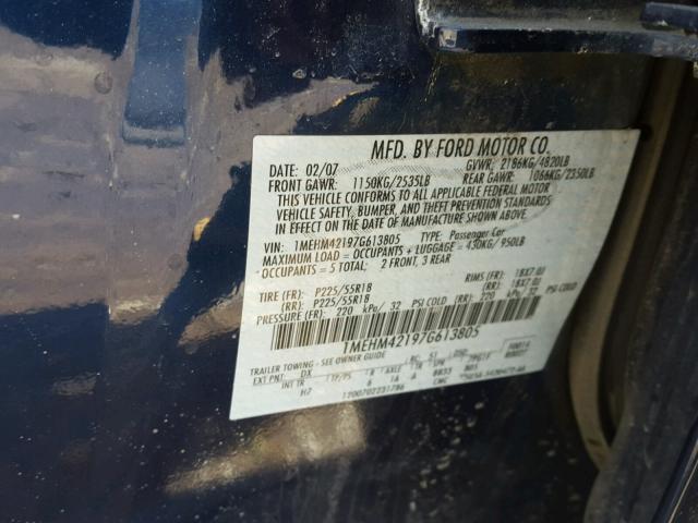 1MEHM42197G613805 - 2007 MERCURY MONTEGO PR 蓝色 照片 10