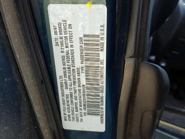 4S3BK4253W6305128 - 1998 SUBARU LEGACY BRI GREEN photo 10