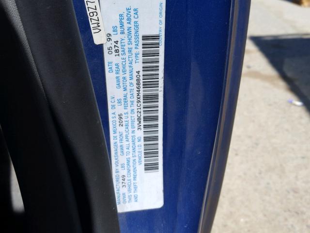 3VWBC21C9XM468804 - 1999 VOLKSWAGEN NEW BEETLE 蓝色 照片 10
