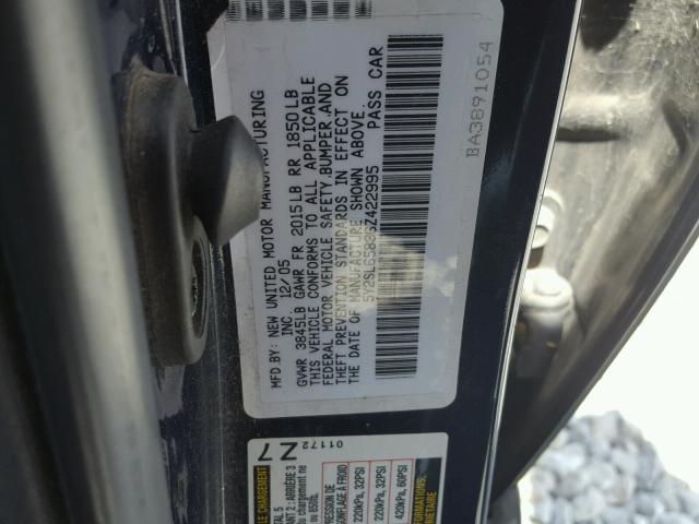 5Y2SL65836Z422995 - 2006 PONTIAC VIBE BLUE photo 10