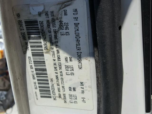 2B3KA43G67H870705 - 2007 DODGE CHARGER SE WHITE photo 10