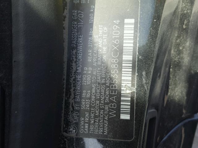 WBAEB53588CX61094 - 2008 BMW 650 I BLACK photo 10