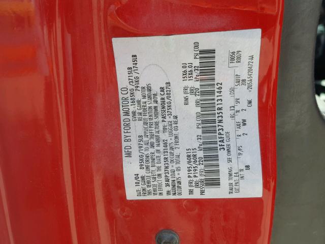 3FAFP37N35R131462 - 2005 FORD FOCUS ZX5 RED photo 10