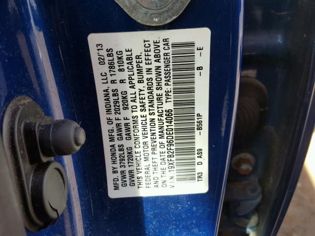 19XFB2F96DE014066 - 2013 HONDA CIVIC EXL 蓝色 照片 10