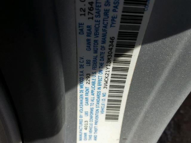 3VWCK21Y13M304346 - 2003 VOLKSWAGEN NEW BEETLE 银色 照片 10