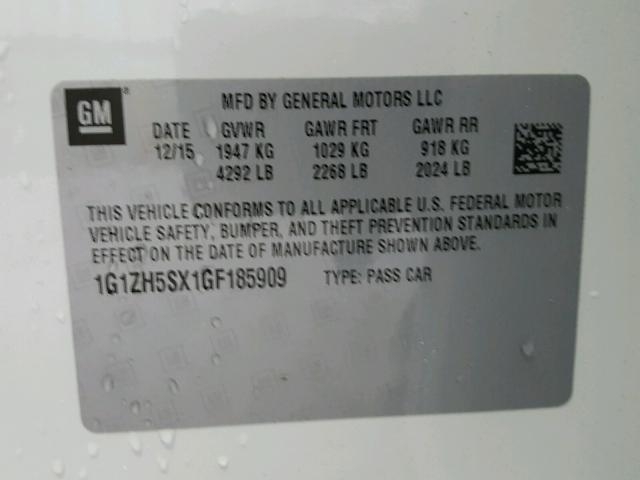 1G1ZH5SX1GF185909 - 2016 CHEVROLET MALIBU PRE WHITE photo 10