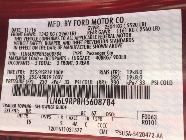 1LN6L9RP8H5608784 - 2017 LINCOLN CONTINENTA Rot Foto 8