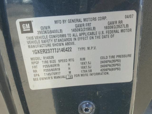 1GKER23777J146422 - 2007 GMC ACADIA SLT შავი ფოტო 10
