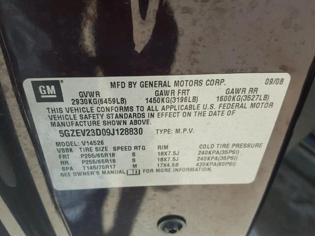 5GZEV23D09J128830 - 2009 SATURN OUTLOOK XR იასამნისფერი ფოტო 10