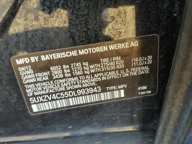 5UXZV4C55DL993943 - 2013 BMW X5 XDRIVE3 BLACK photo 10